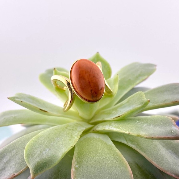 Genuine Salmon Howlite 18k Gold Plated Ring Size 5.5 - Picture 5 of 13